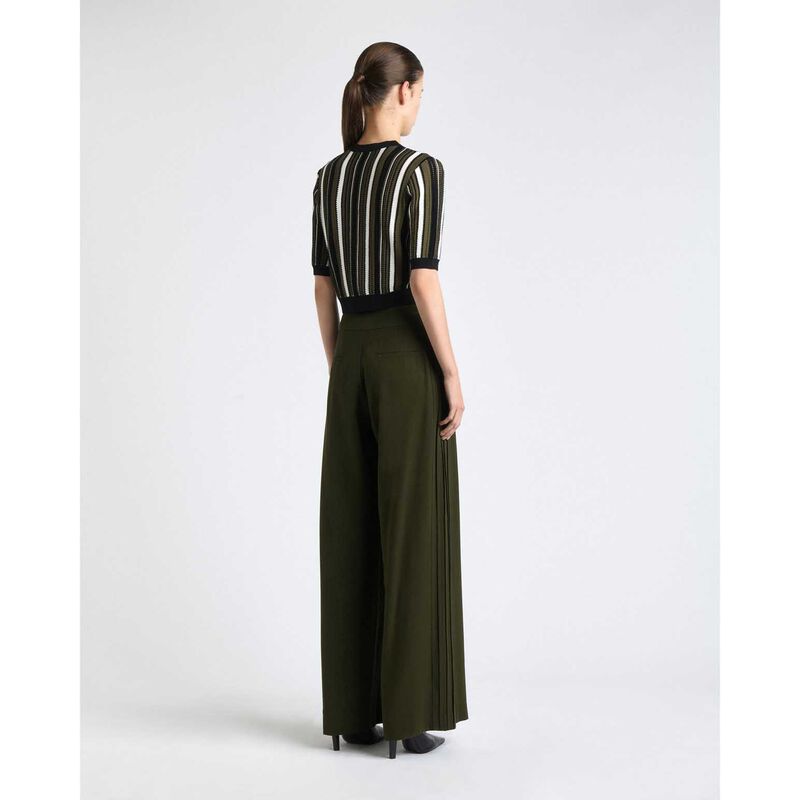 Cue Olive Textured Stripe Short Sleeve Cardigan image number 1